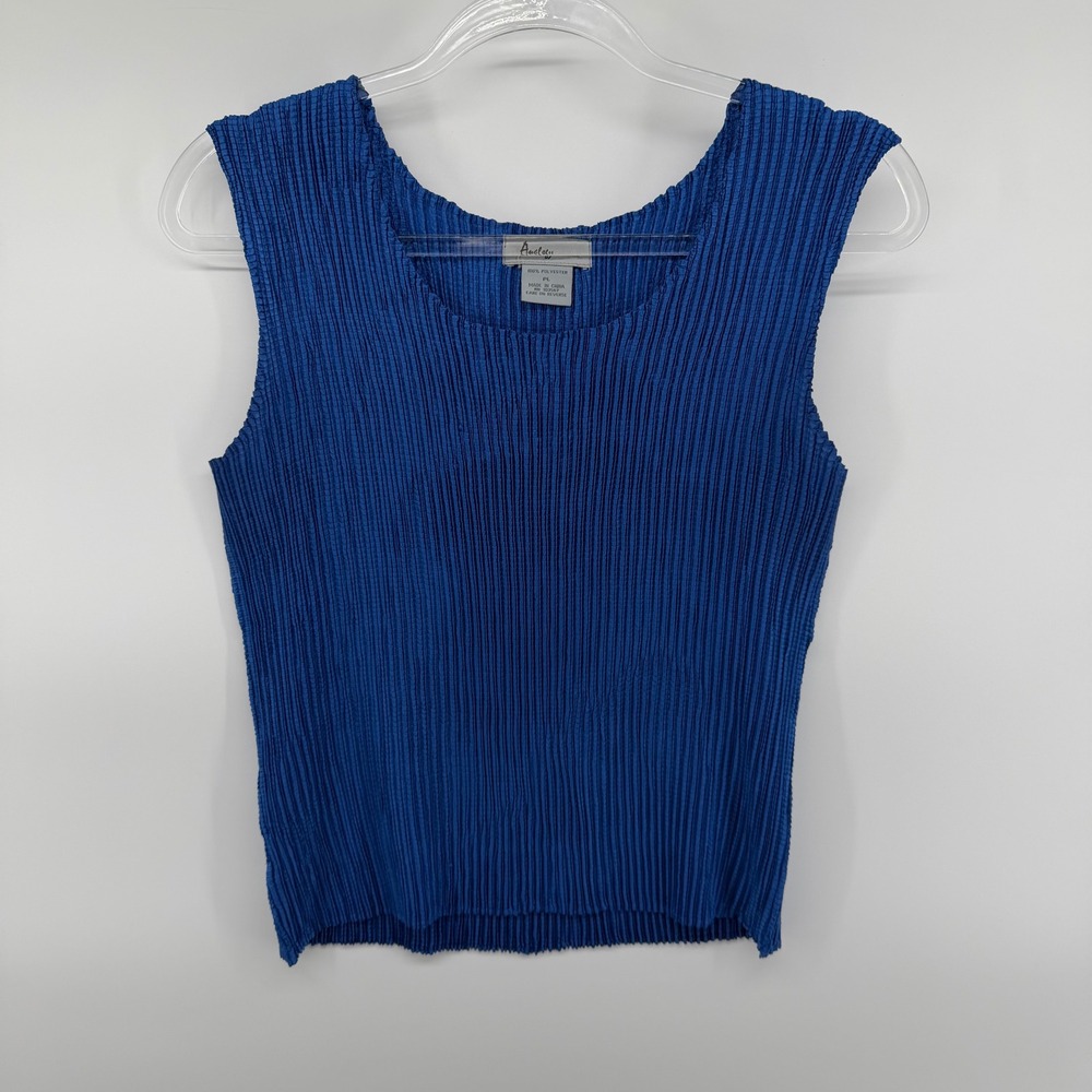 Analogy Pleated Tank Top Royal Blue Sleeveless Square‎ Neck Women PL
